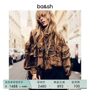 衬衫 华丽复古印花气质上衣女1H25PIXI 绮梦鎏金荷叶边长袖 bash春季