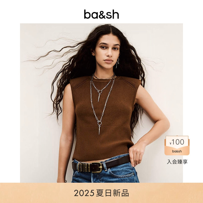 bash2025新款夏季法式复古无袖修身背心上衣女装针织衫1E25ESMA