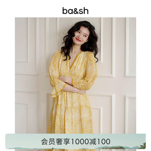 bash春季 连衣裙1E24CLOV 南法度假风连身裙V领收腰碎花裙子女法式