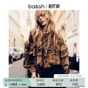 华丽复古印花气质上衣女1H25PIXI 衬衫 bash春季 绮梦鎏金荷叶边长袖