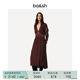 收腰连衣裙女法式 中长裙1H25TANY 波西米亚度假风刺绣长袖 bash春季