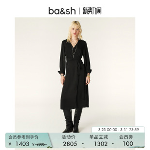 bash春季 赫本风黑色连衣裙1E24IRIS 简约设计气质小黑裙长裙法式
