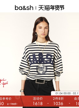 【2件8折】bash冬季蓝白条纹学院风上衣长袖落肩卫衣1H24BENJ