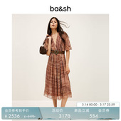 连衣裙长裙1H25ROMA 沙滩度假风V领收腰短袖 bash春季 绯梦格章法式