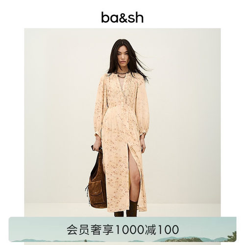 bash2026新款春季漫野法式度假风碎花收腰女灯笼袖连衣裙1E26NALD