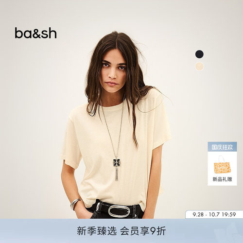 bash2026新款秋季复古做旧字母印花宽松短袖休闲棉质T恤1H26TAKE