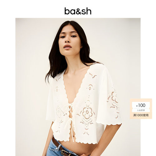 bash早秋波西米亚风镂空刺绣系带开衫法式慵懒感上衣衬衫1H25OLAY