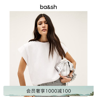 bash春季 法式 休闲宽松舒适小飞袖 上衣T恤女1E25PIO 极简主义基础款