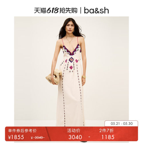 【2件7折】bash夏季波西米亚度假风露背吊带连衣裙长裙1E25POEM