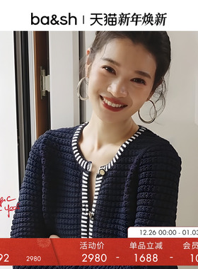 bash冬季法式优雅简约通勤休闲小香风圆领针织衫长袖开衫1H24GEFF