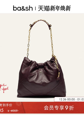 bash法式复古安可拉红羊皮HOBO链条单肩水桶包手提女包2H24CFMN
