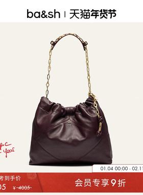 bash法式复古安可拉红羊皮HOBO链条单肩水桶包手提女包2H24CFMN