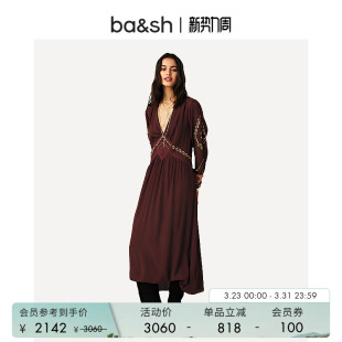 中长裙1H25TANY 收腰连衣裙女法式 bash春季 波西米亚度假风刺绣长袖