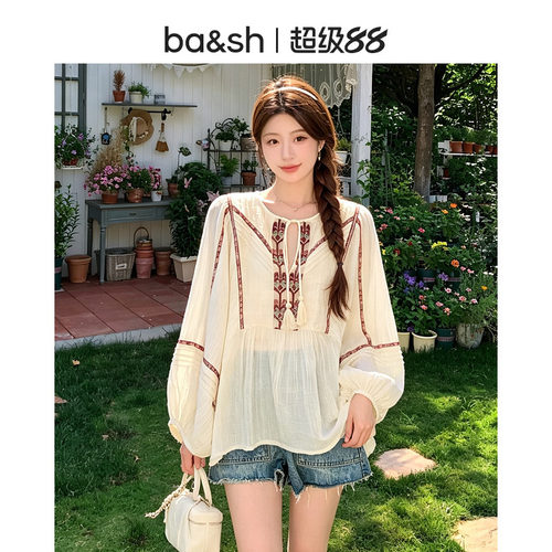 bash2026新款早秋波西米亚复古刺绣宽松度假棉质衬衫上衣1H26POEM