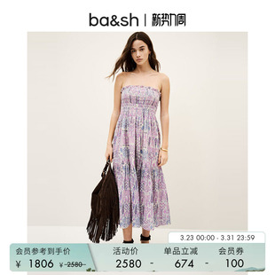 bash春季 波西米亚度假风印花抹胸连衣裙长裙1E25PIAL 莫奈花园法式