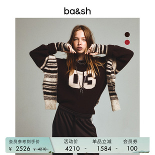 bash春季 新年红撞色数字山羊绒针织衫 女上衣1H25COBE 臻奢系列