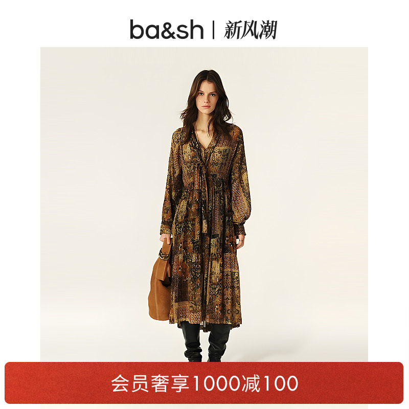 复古印花茶歇裙长袖