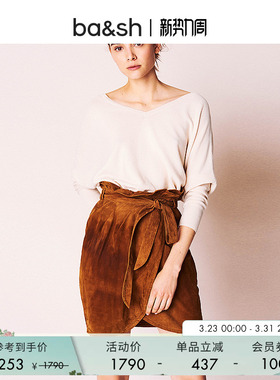 bash春季法式舒适高级亲肤露背蝙蝠袖针织衫上衣女士bash1E20ELSY