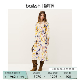 bash春季 波西米亚复古度假风印花连衣裙长裙1E25FLOR 极光幻彩法式