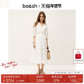 bash春季 法式 优雅刺绣迷笛收腰棉质连衣裙通勤气质长裙女1E25GOLI