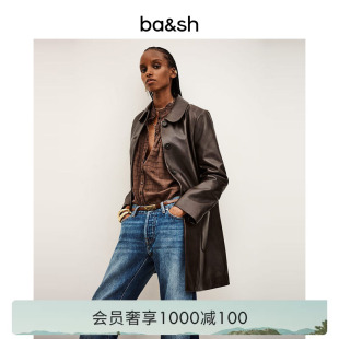 bash冬季 复古巴恩风棕色大衣直筒型风衣外套女士皮衣1H25MADI 法式