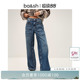 女宽松长裤 bash春季 贴袋设计水洗做旧牛仔裤 复古工装 1H25ZOEL 法式