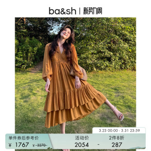 知性少女法式 bash春季 双层裙摆垂坠感连衣裙1E25PLUM 2件8折