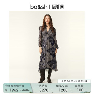 bash春季 复古波西米亚度假印花连衣裙长裙1E25ANTA 巴黎铁塔韵法式