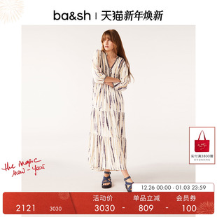 裙子长裙1E24ISOL 休闲印花连衣裙女装 bash秋季 波西米亚风扎染法式