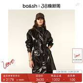 连帽外套大衣1H25GROO 复古率性棕色亮面皮衣女士长款 bash春季 法式