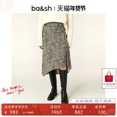 bash春季 法式 复古印花裙子度假风不规则裙摆半身裙中长裙1H24SLOP