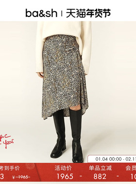 bash冬季法式复古印花裙子度假风不规则裙摆半身裙中长裙1H24SLOP