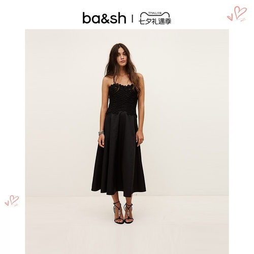 bash2026新款夏季法式优雅轻礼服风黑蕾丝钩花抹胸连衣裙1E26PRAI