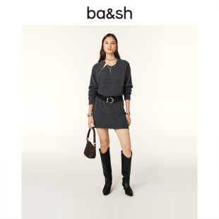 bash秋季 羊毛混纺毛衣直筒连衣裙1H24DALE 针织格雷系法式 简约长袖