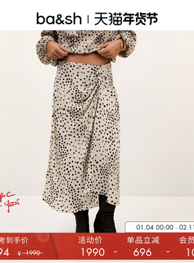 bash冬季谧影游点不规则褶皱波点半身裙长款裙子1H25DOPE