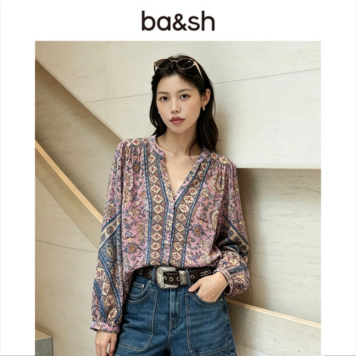 【2件9折】bash2026新款夏季波西米亚度假印花衬衫上衣1E26SIMI