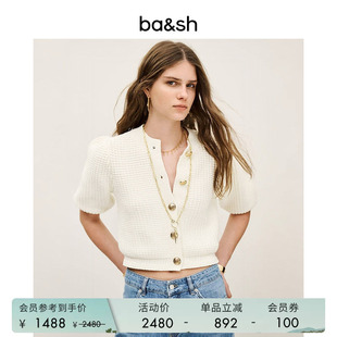 bash春季 简约松弛老钱风休闲泡泡袖 圆领短袖 针织上衣1H25GARA 法式