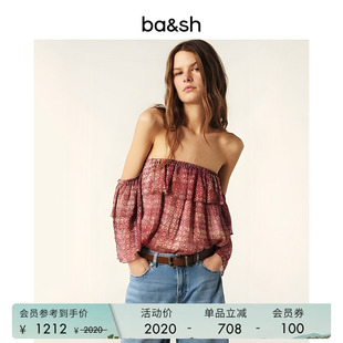 bash春季 气质女士上衣度假风碎花露肩小衫 一字肩上装 1H25RUSH 法式