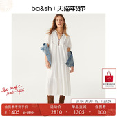 bash春季 波西米亚风刺绣边长裙简约度假风褶皱连衣裙bash1E23TISO