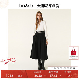 V领长袖 通勤法式 长裙连衣裙1H24VIOL 黑白拼色假两件正装 bash冬季