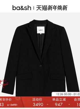 bash冬季简约设计黑色基础正肩通勤正装气质女士西装外套1H23SYLV