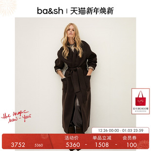 复古黑色毛呢外套直筒系带大衣1H25KAY 法式 bash2025新款 显瘦经典