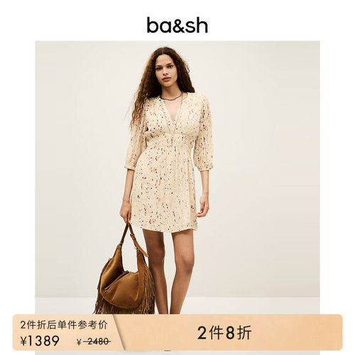 【2件8折】bash夏季法式度假风印花裙碎花v领连衣短裙1H25KANI