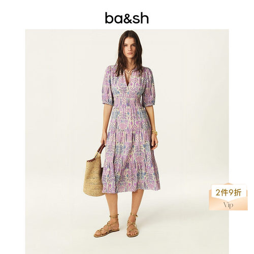【2件9折】bash夏季莫奈花园薰衣草紫碎花度假风连衣裙1E25PANI