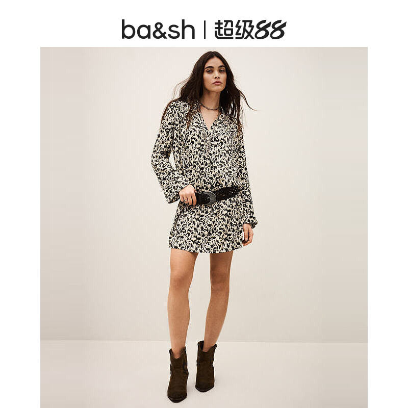 bash2026新款夏季蓝夜度假风印花气质衬衫裙碎花连衣短裙1E26PERL