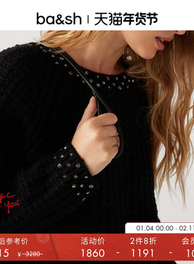 【2件8折】bash冬季烫钻两穿上衣绵羊毛通勤套头针织衫1H23OSWA