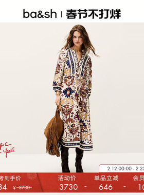 bash春季巴洛克之魅法式波西米亚风V领女度假连衣裙长裙1E25VALL