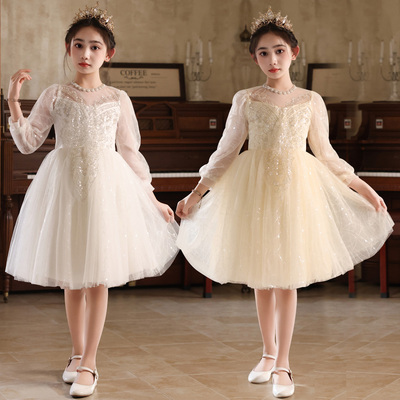 女童主持人礼服小女孩生日公主裙轻奢小众花童婚礼儿童钢琴演出服