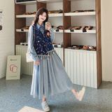 【大货】蓝色提花马甲+针织连衣裙两件套C021-2605-P205控308，女装套装/套裙，2C021