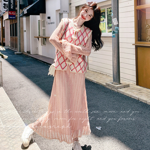 【26春款大货】粉色钉珠马甲蕾丝裙套装C021-1028-P175控268图片